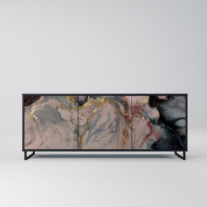 Credenza a 3 ante GILDED SWIRLS in finitura nera