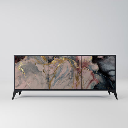 Credenza a 3 ante GILDED SWIRLS in finitura nera