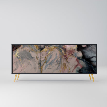 Credenza a 3 ante GILDED SWIRLS in finitura nera