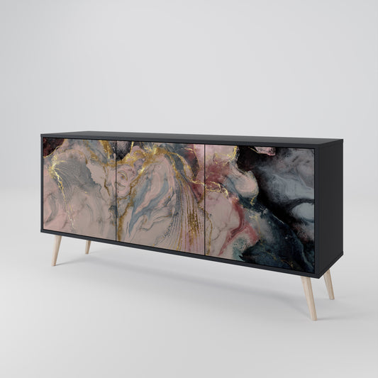 Credenza a 3 ante GILDED SWIRLS in finitura nera