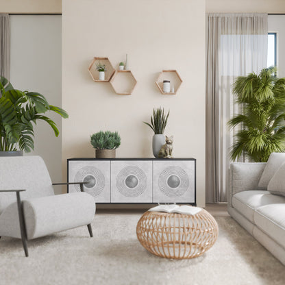 Credenza a 3 ante SOLID CIRCLES in finitura nera
