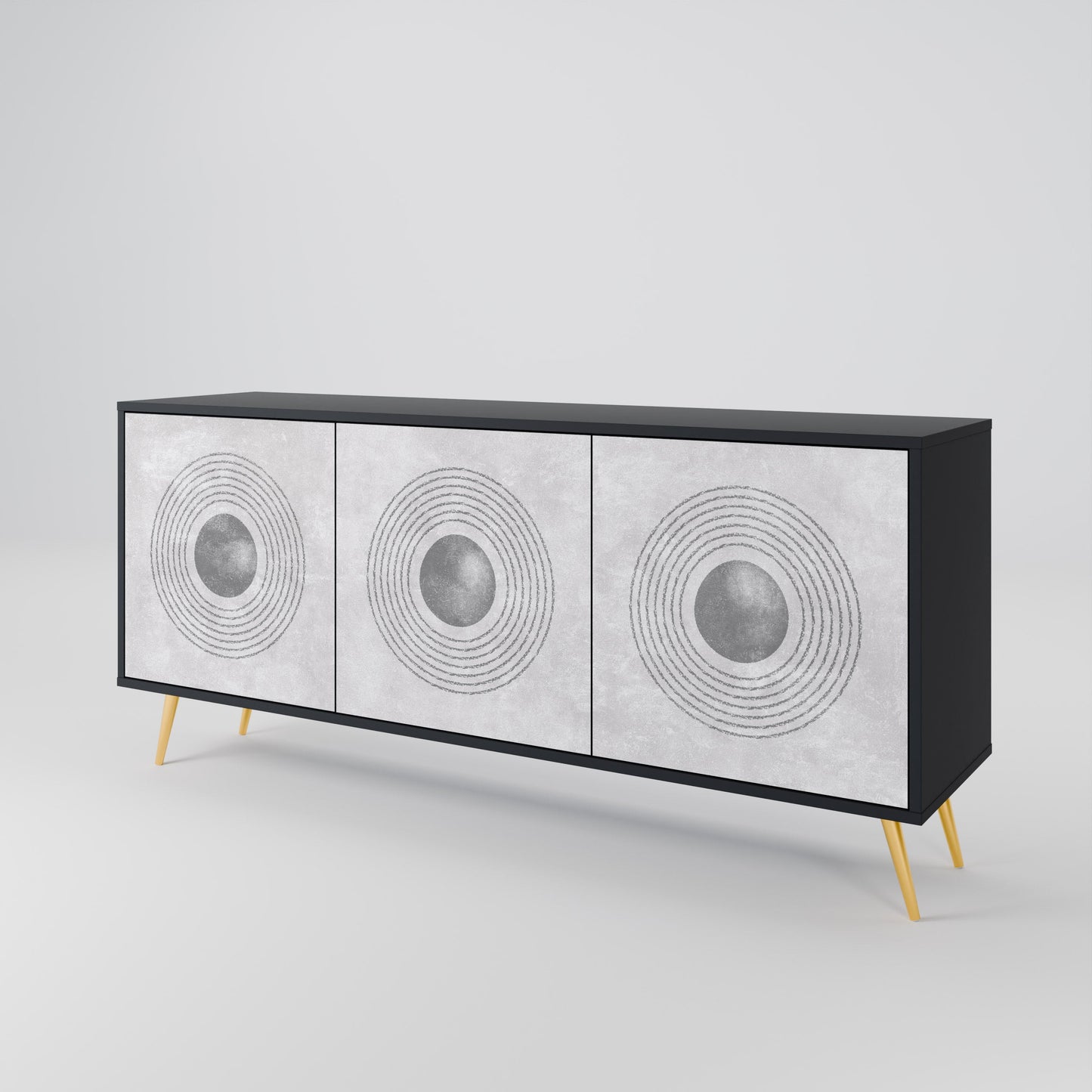 Credenza a 3 ante SOLID CIRCLES in finitura nera