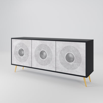 Credenza a 3 ante SOLID CIRCLES in finitura nera