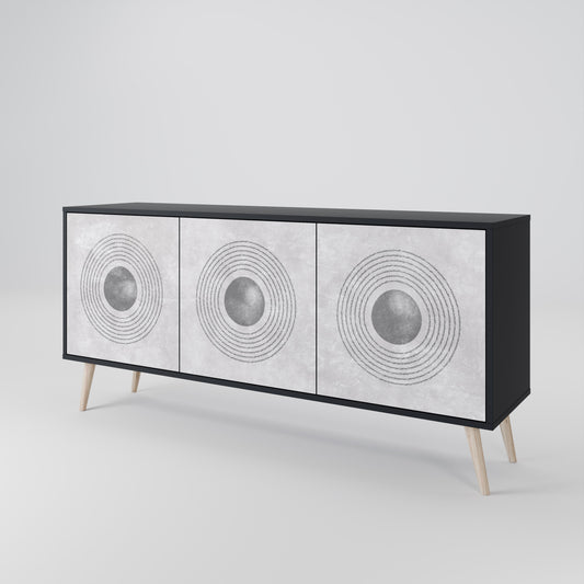 Credenza a 3 ante SOLID CIRCLES in finitura nera
