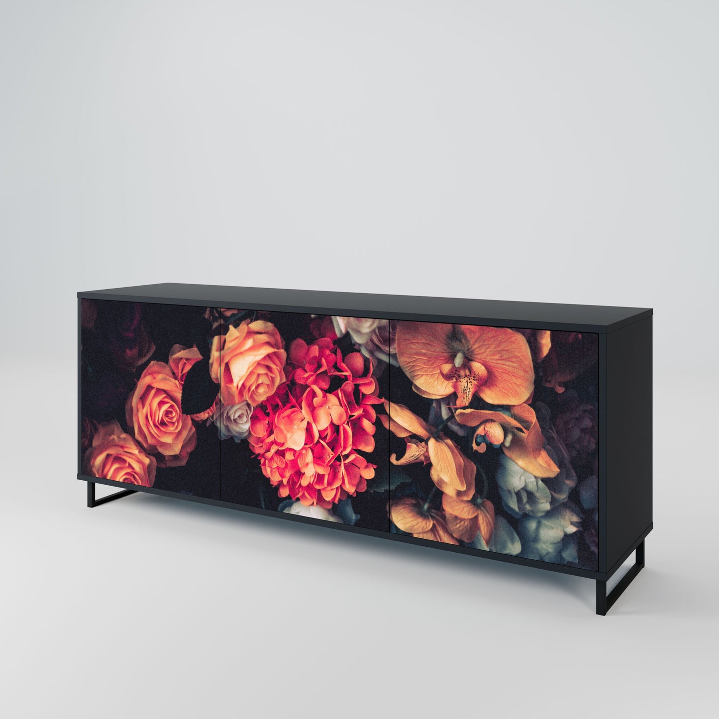 Credenza NEVERENDING BLOOM a 3 ante in finitura nera