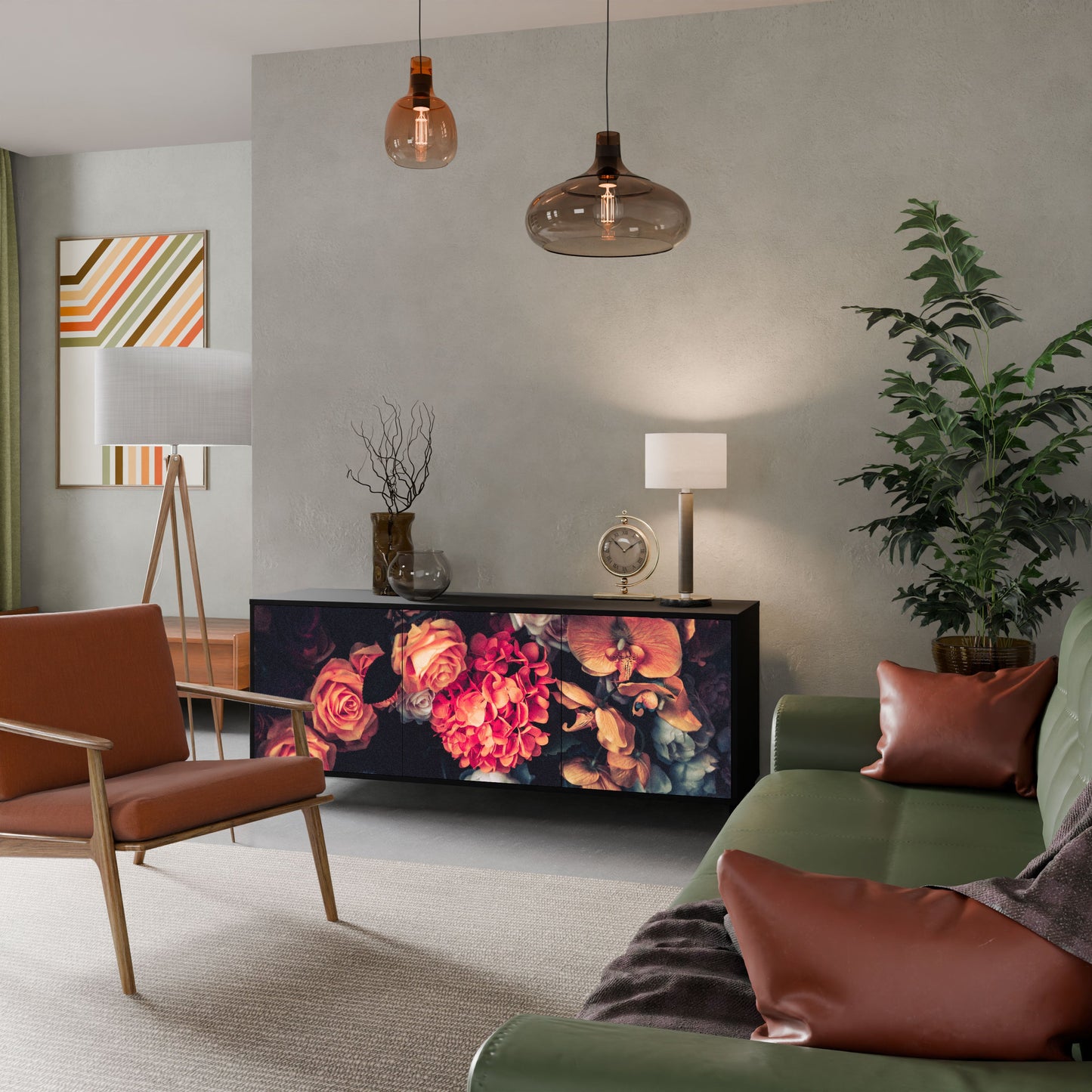 Credenza NEVERENDING BLOOM a 3 ante in finitura nera