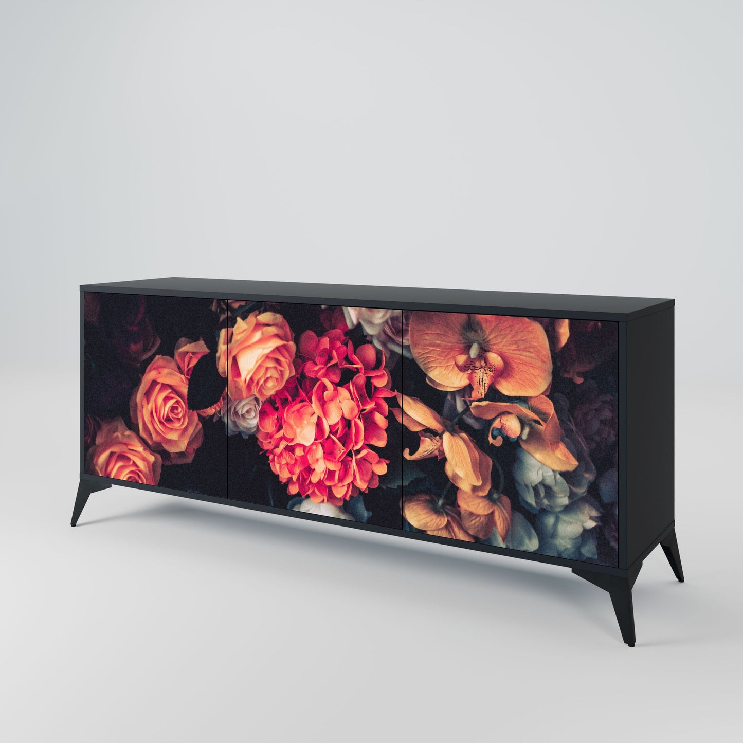 Credenza NEVERENDING BLOOM a 3 ante in finitura nera