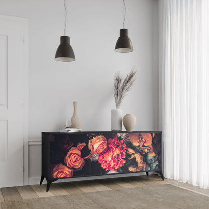 Credenza NEVERENDING BLOOM a 3 ante in finitura nera