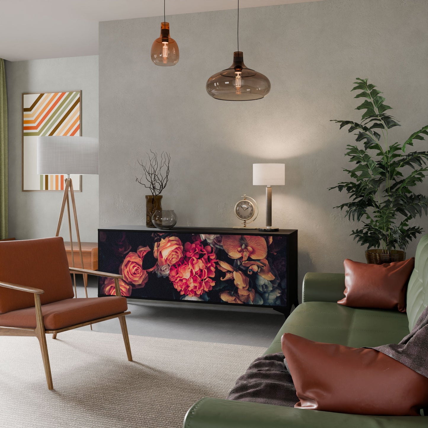 Credenza NEVERENDING BLOOM a 3 ante in finitura nera