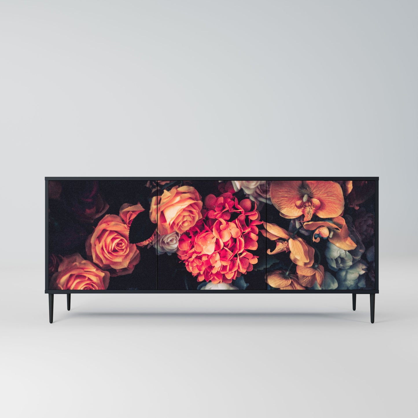 Credenza NEVERENDING BLOOM a 3 ante in finitura nera