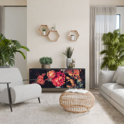 Credenza NEVERENDING BLOOM a 3 ante in finitura nera