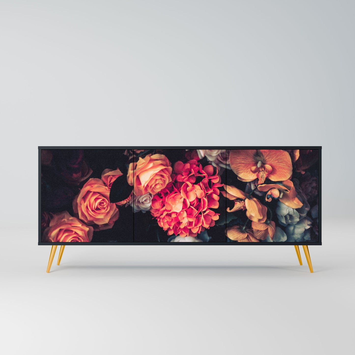 Credenza NEVERENDING BLOOM a 3 ante in finitura nera