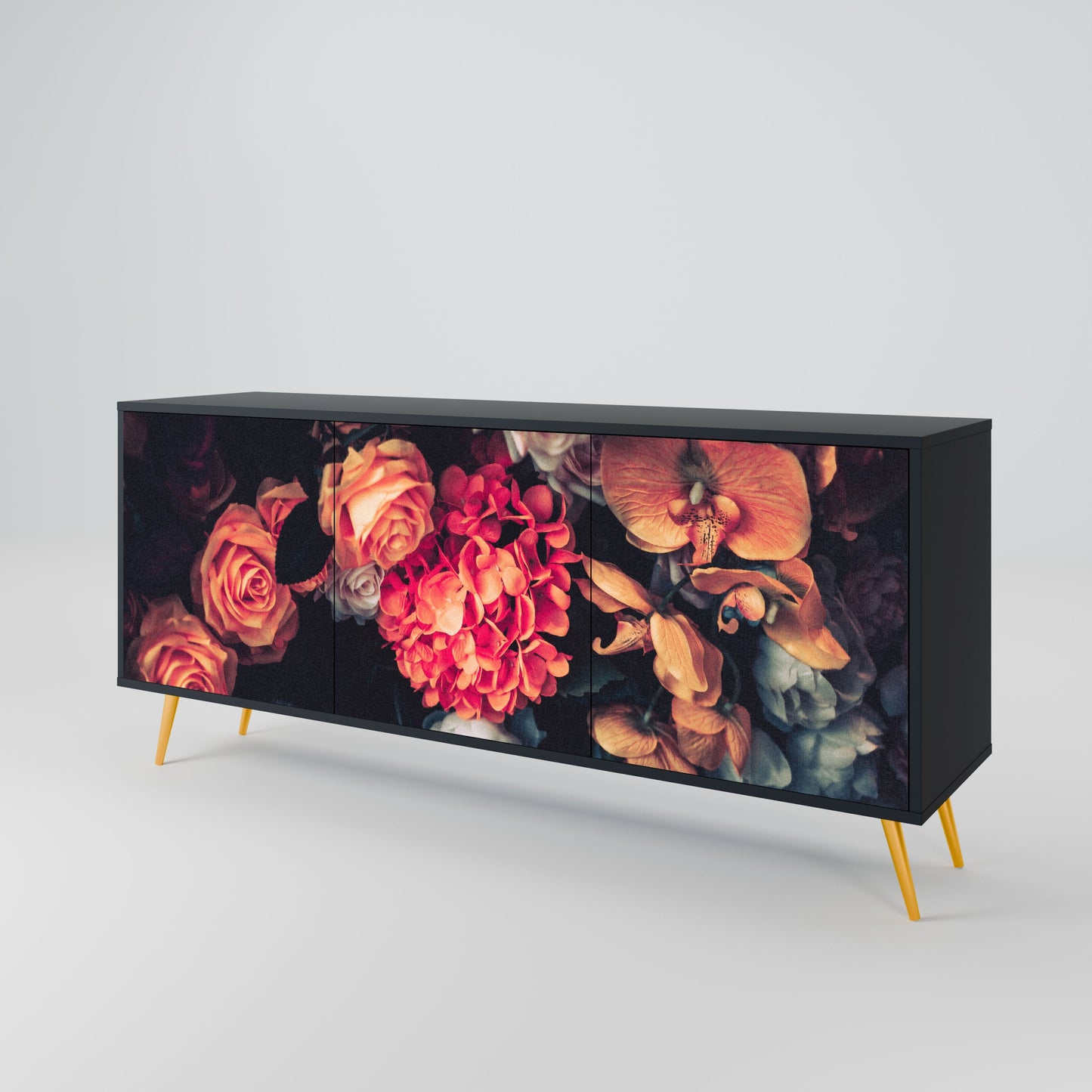 Credenza NEVERENDING BLOOM a 3 ante in finitura nera