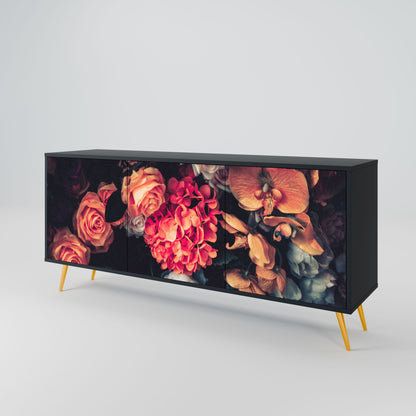 Credenza NEVERENDING BLOOM a 3 ante in finitura nera