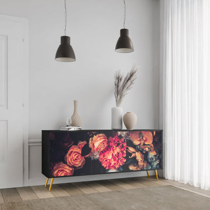 Credenza NEVERENDING BLOOM a 3 ante in finitura nera