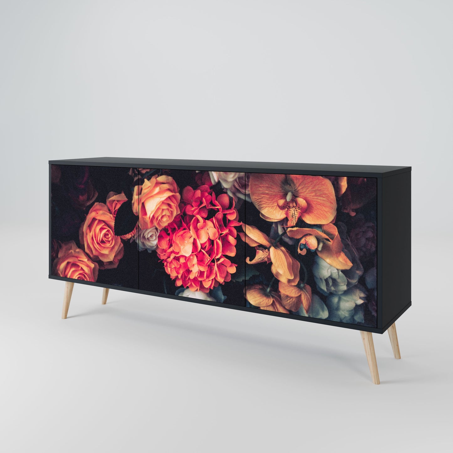 Credenza NEVERENDING BLOOM a 3 ante in finitura nera