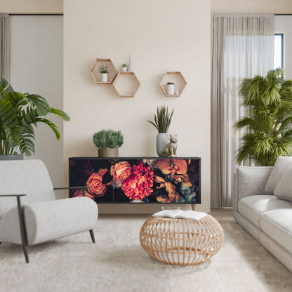 Credenza NEVERENDING BLOOM a 3 ante in finitura nera