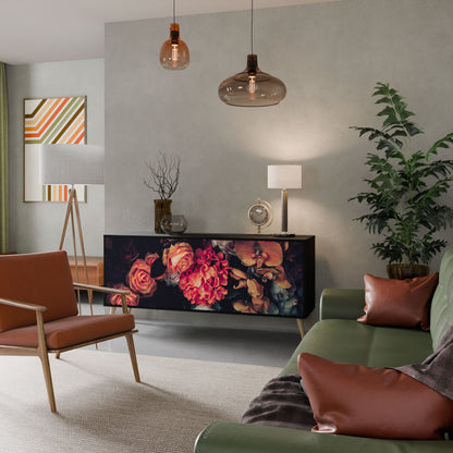 Credenza NEVERENDING BLOOM a 3 ante in finitura nera