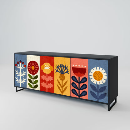 Credenza SCANDIC FLOWERET a 3 ante in finitura nera
