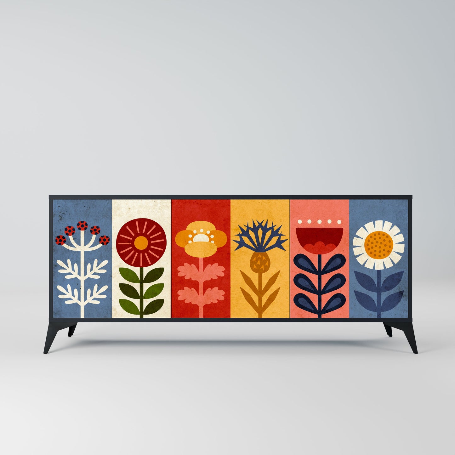 Credenza SCANDIC FLOWERET a 3 ante in finitura nera