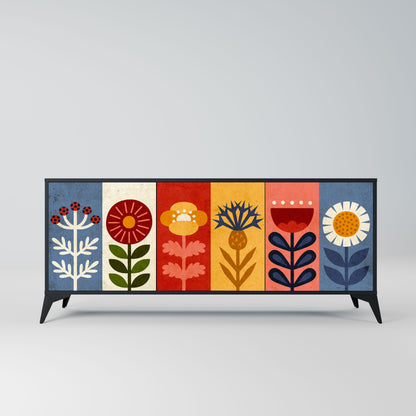 Credenza SCANDIC FLOWERET a 3 ante in finitura nera