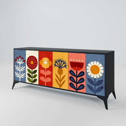 Credenza SCANDIC FLOWERET a 3 ante in finitura nera