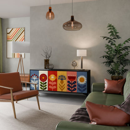 Credenza SCANDIC FLOWERET a 3 ante in finitura nera