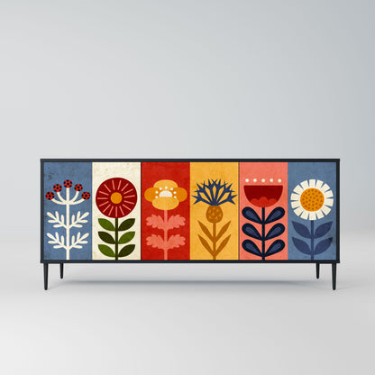 Credenza SCANDIC FLOWERET a 3 ante in finitura nera