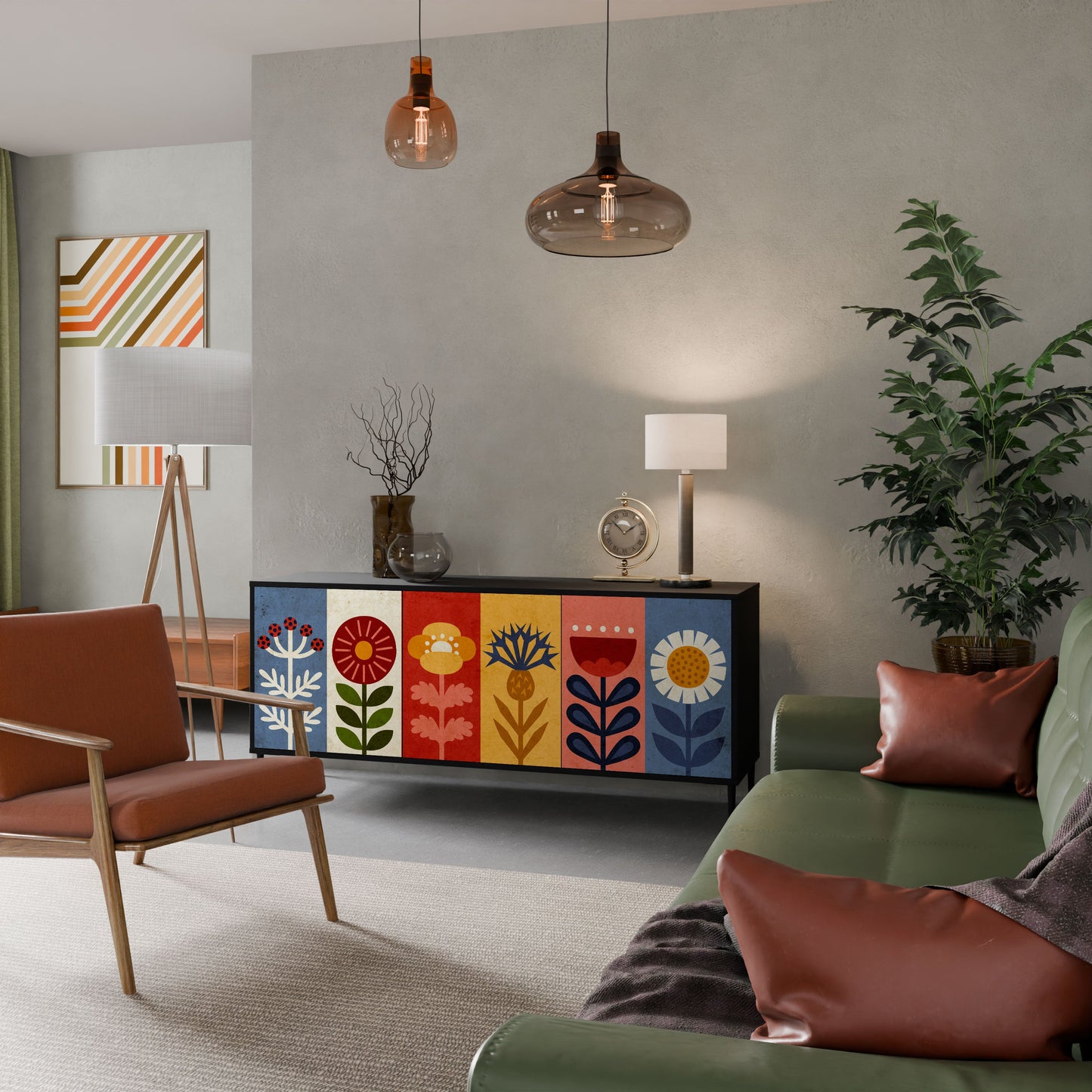 Credenza SCANDIC FLOWERET a 3 ante in finitura nera