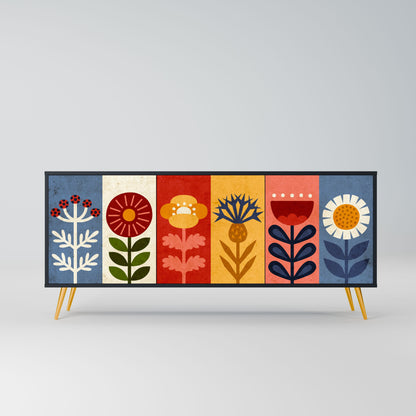 Credenza SCANDIC FLOWERET a 3 ante in finitura nera