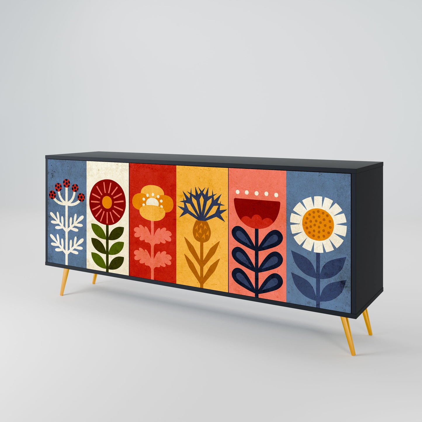 Credenza SCANDIC FLOWERET a 3 ante in finitura nera
