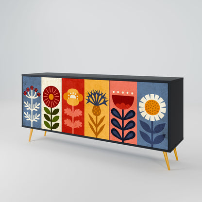 Credenza SCANDIC FLOWERET a 3 ante in finitura nera