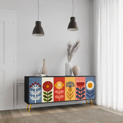 Credenza SCANDIC FLOWERET a 3 ante in finitura nera