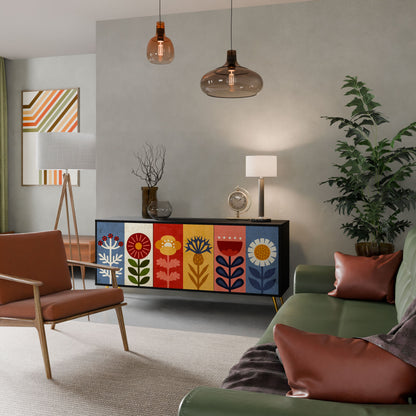 Credenza SCANDIC FLOWERET a 3 ante in finitura nera