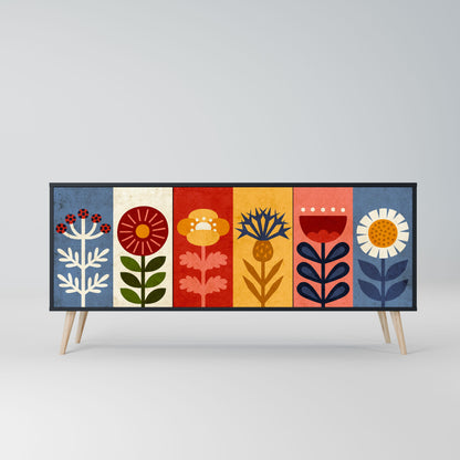 Credenza SCANDIC FLOWERET a 3 ante in finitura nera