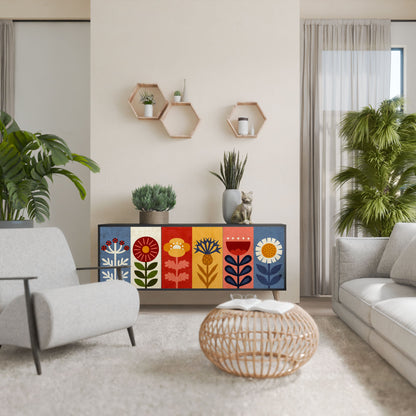 Credenza SCANDIC FLOWERET a 3 ante in finitura nera