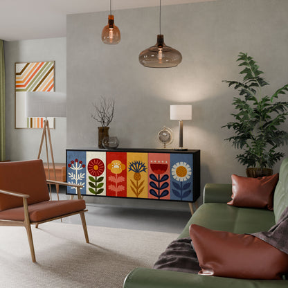 Credenza SCANDIC FLOWERET a 3 ante in finitura nera