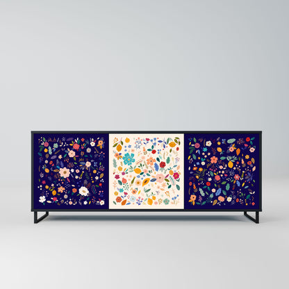 Credenza a 3 ante FLORAL COMBINATION in finitura nera