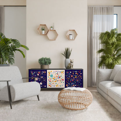 Credenza a 3 ante FLORAL COMBINATION in finitura nera