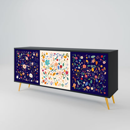 Credenza a 3 ante FLORAL COMBINATION in finitura nera