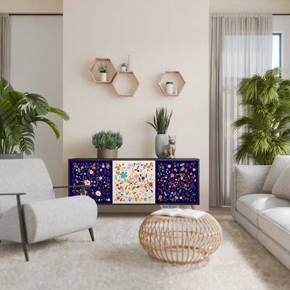 Credenza a 3 ante FLORAL COMBINATION in finitura nera