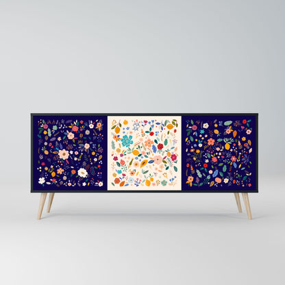 Credenza a 3 ante FLORAL COMBINATION in finitura nera