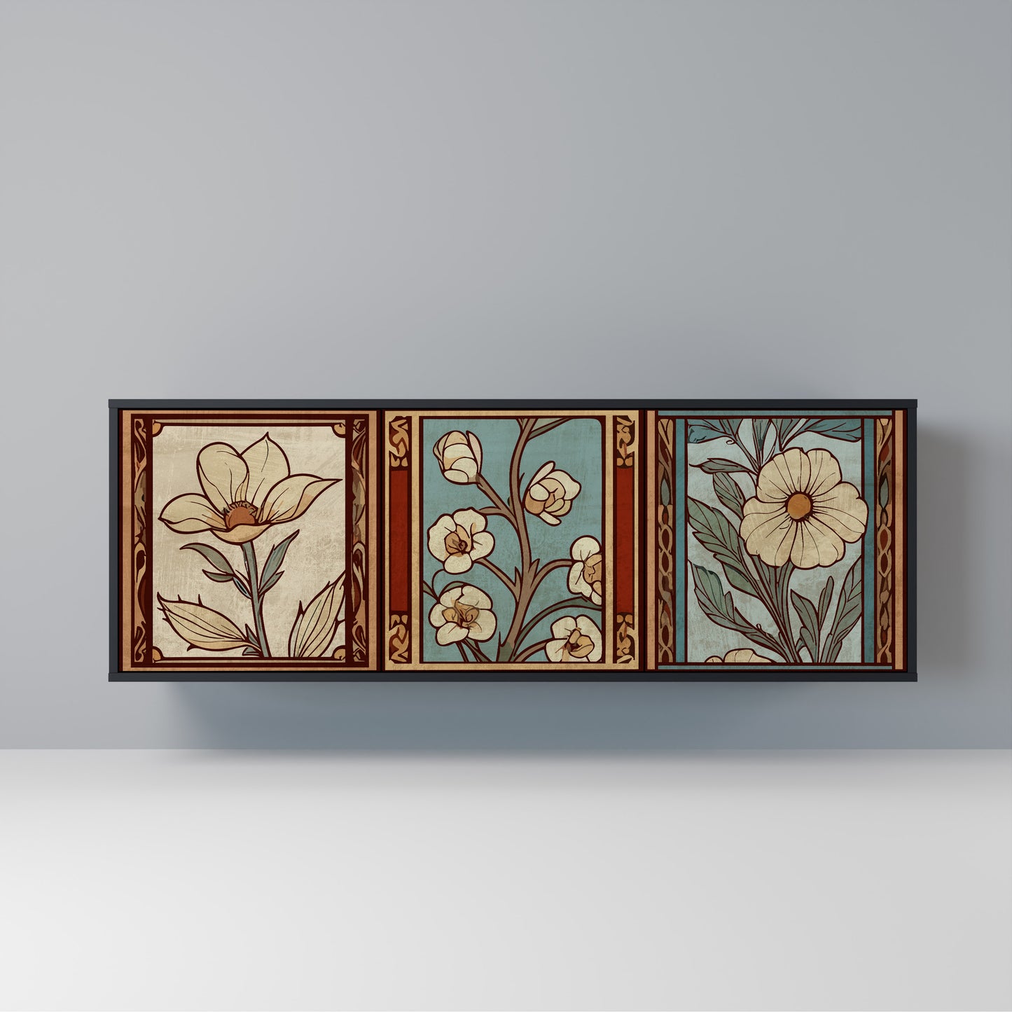 TIMELESS FLORA Madia a 3 Ante in Finitura Nera