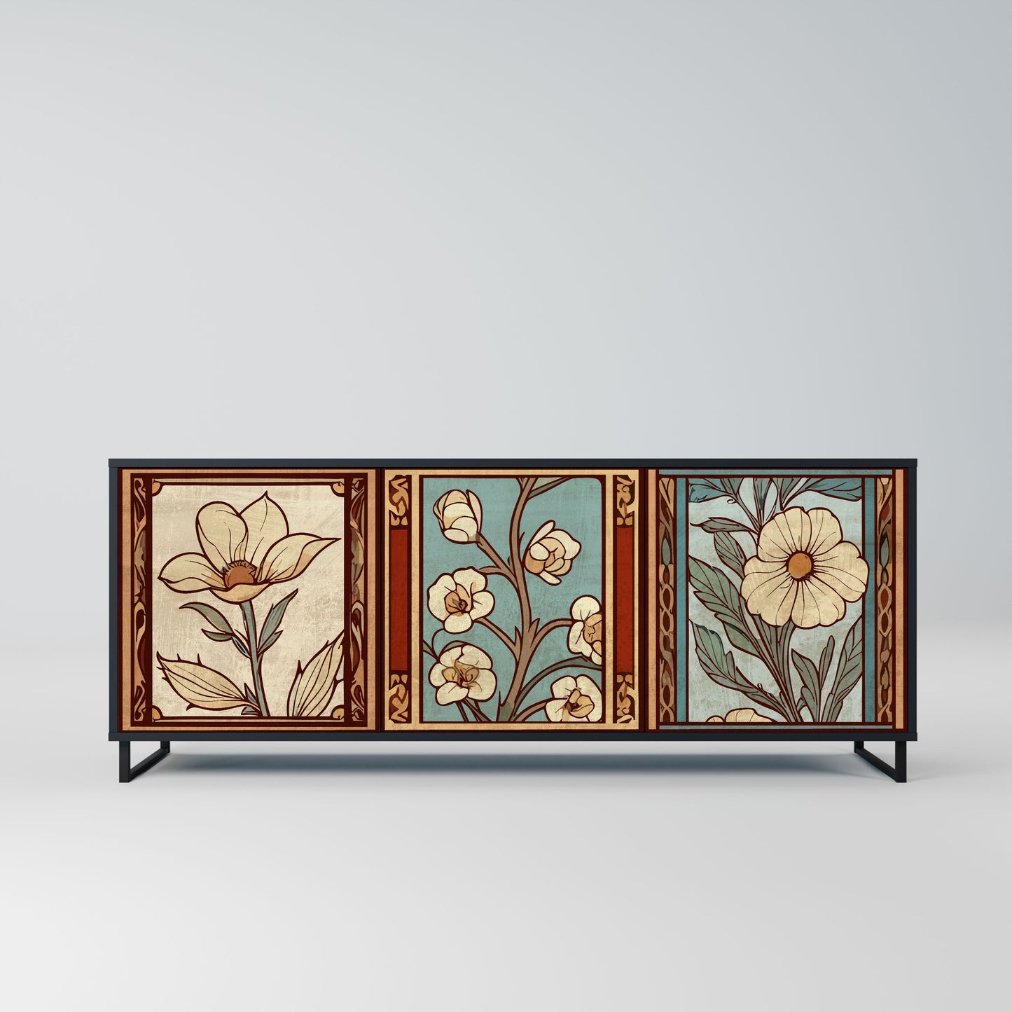 Credenza TIMELESS FLORA a 3 ante in finitura nera
