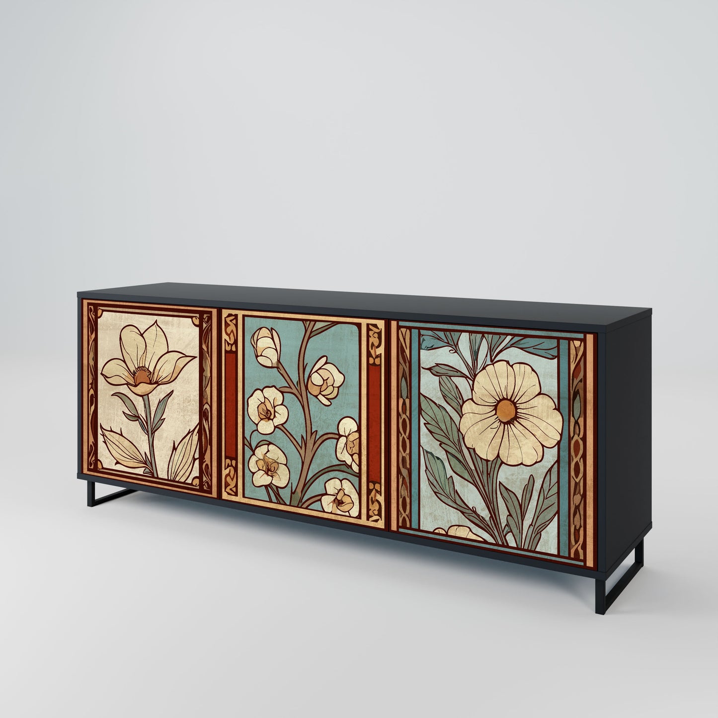 Credenza TIMELESS FLORA a 3 ante in finitura nera