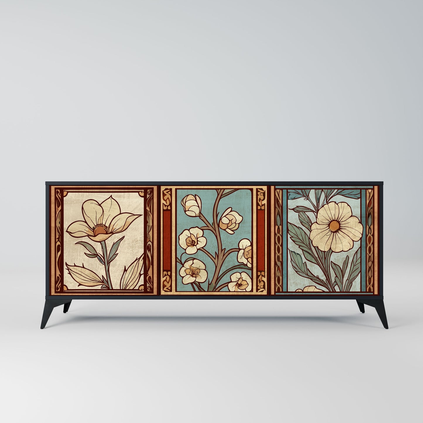 Credenza TIMELESS FLORA a 3 ante in finitura nera