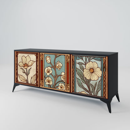 Credenza TIMELESS FLORA a 3 ante in finitura nera