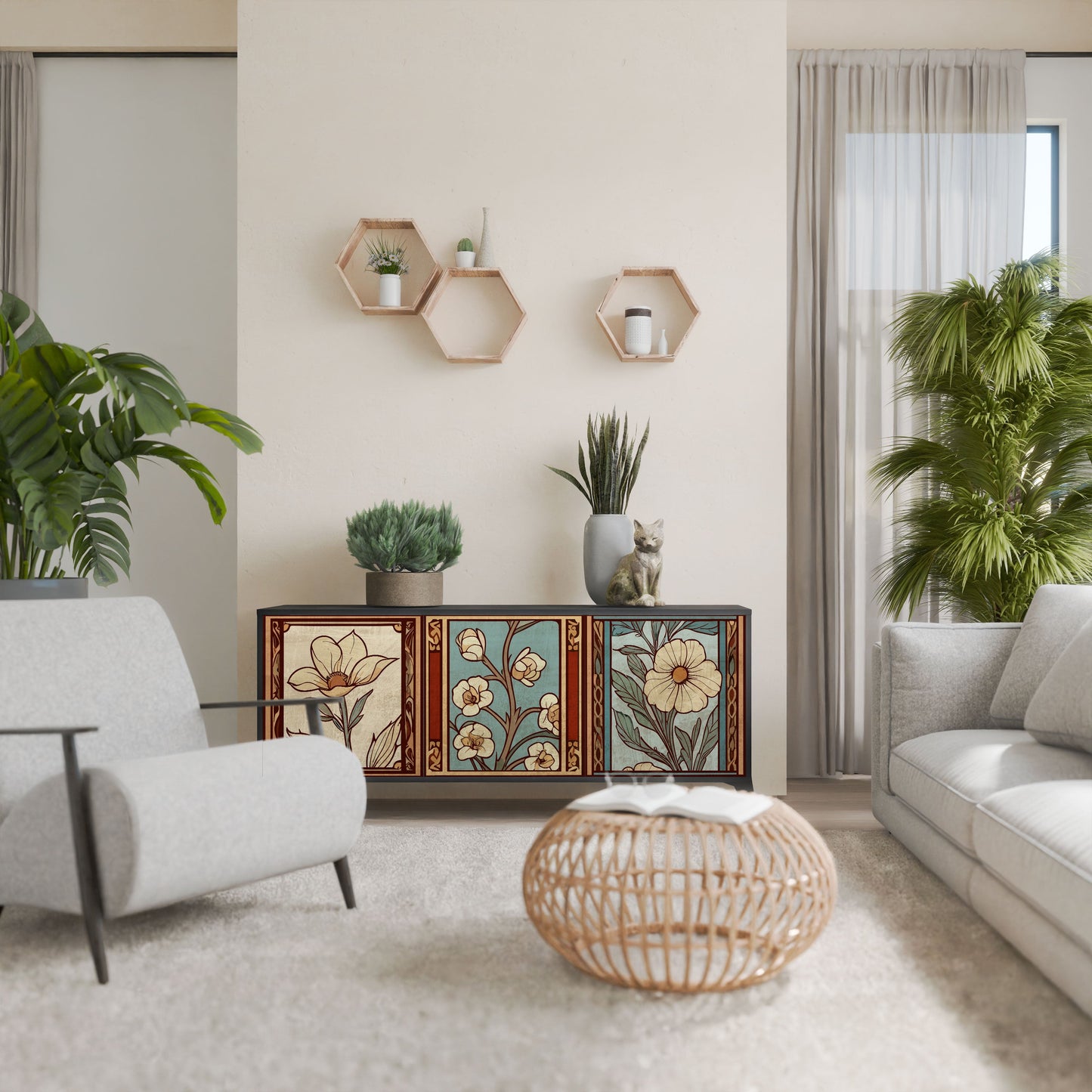 Credenza TIMELESS FLORA a 3 ante in finitura nera