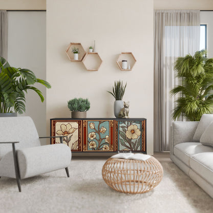 Credenza TIMELESS FLORA a 3 ante in finitura nera