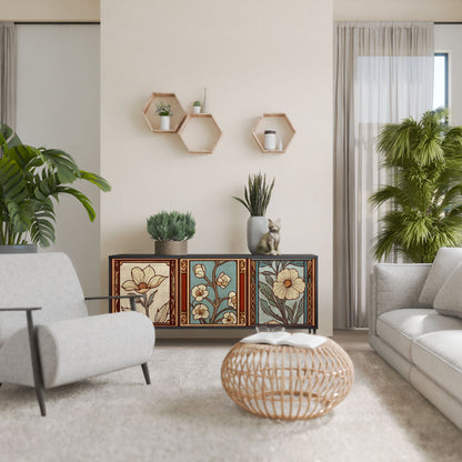 Credenza TIMELESS FLORA a 3 ante in finitura nera